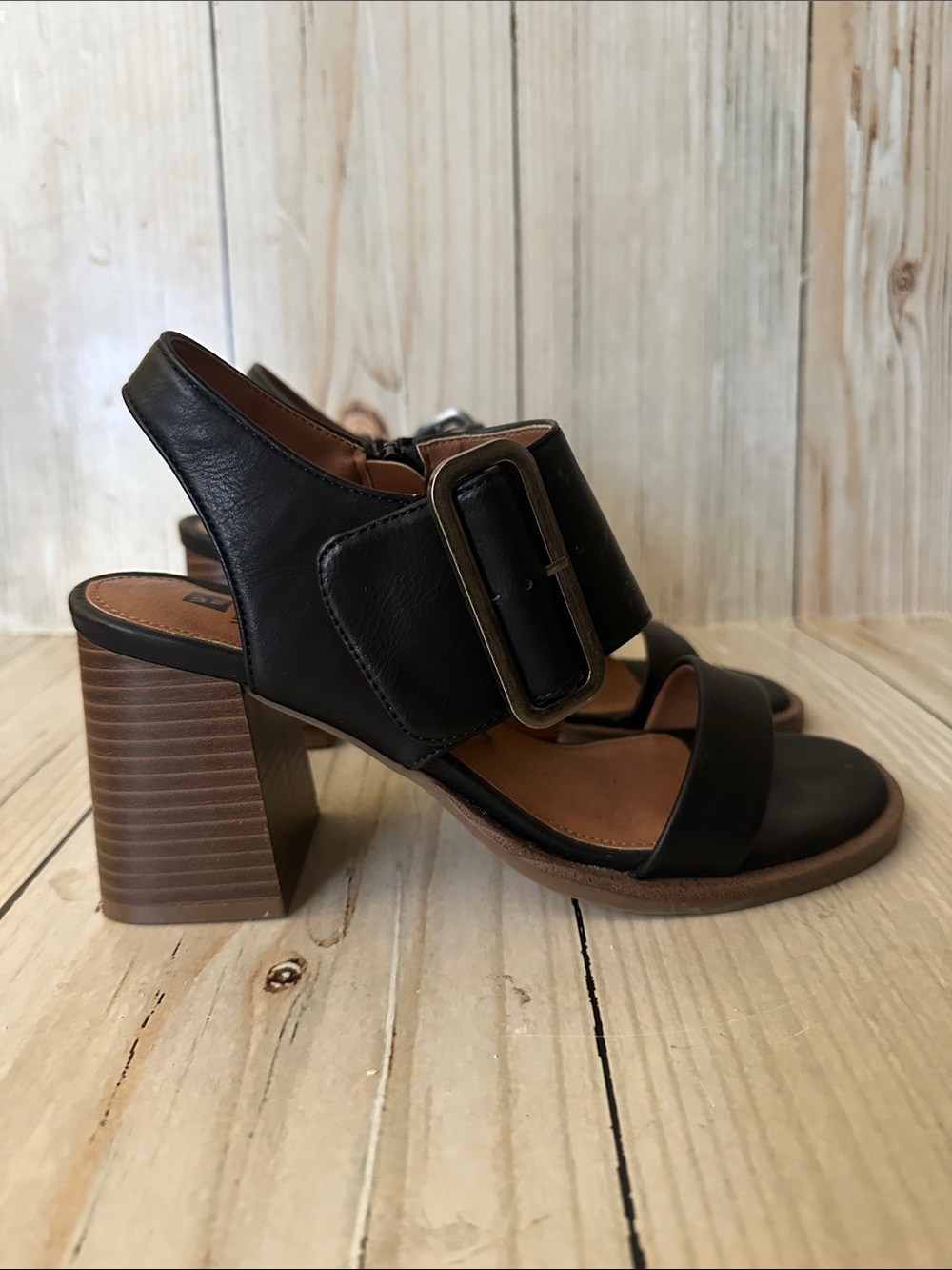 White Mountain Leather Block Heel Sandals with Buckle Strap